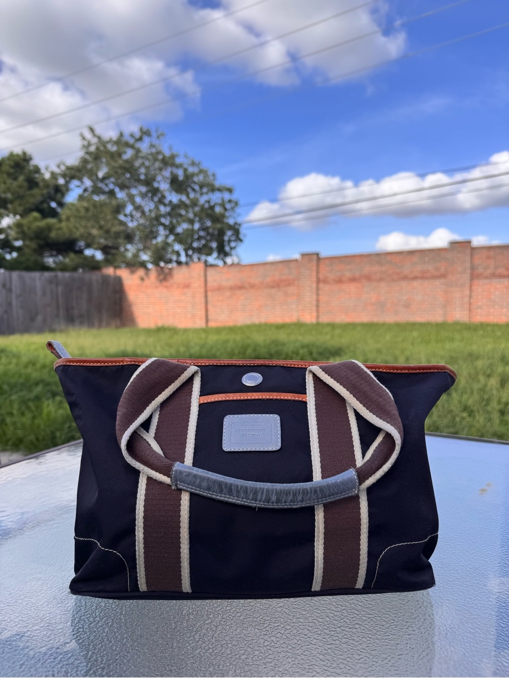 Vintage Coach Black Tote with Brown and Cream Trim